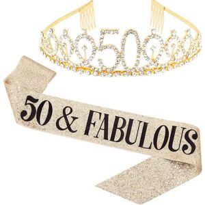 50 og Fabelagtig Sash & Rhinestone Tiara Sæt - 50-års Fødselsdag Sash 50 Fødselsdagsgaver Festfavoritter, guld