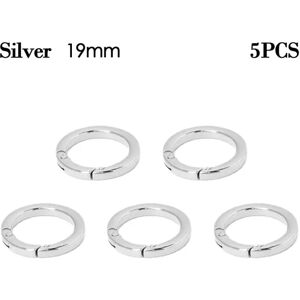 5 stk Spring O-Ring Spænder Karabinhagepunge Håndtasker SØLV 19MM Silver 19mm