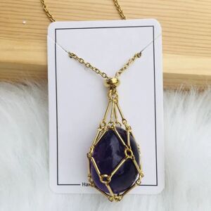 Crystal Holder Cage Halskæde Crystal Net Metal Halskæde GULD Gold Amethyst-Amethyst