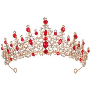 Legering Crown Bryllup Tiara Krystal Rhinestone Crown RØD Red