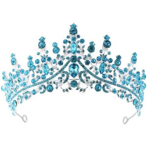 Legering Crown Bryllup Tiara Crystal Rhinestone Crown BLÅ Blue