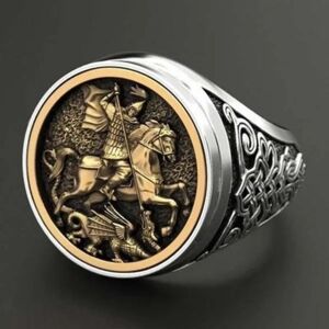 b behover. Cool ring i middelalderstil ridder bronze drage til mænd Silver one size