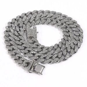 Cuban Link Chains Herre Iced Out Miami Cuban Chain Halskæder Sølv/guld Bling Diamond Hip Hop smykker Til Kvinder sliver