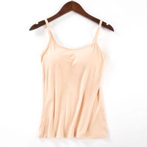 Dame polstret blød BH Tank Top Spaghetti Camisole med indbygget Apricot XL