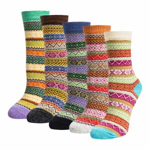 INF 5 par strikkede sokker i flotte farver og mønstre MultiColor L S MultiColor L