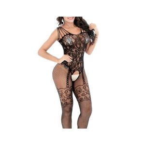 Sexet blonde Mesh Skridtfri Full Bodystocking Lingeri Undertøj Nattøj - Sort