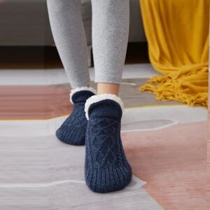 varme strikkede sokker skridsikre sokker tykke vintersokker indeni marineblå a 35-39 (indvendig 24 cm)