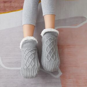 varme strikkede sokker skridsikre sokker tykke vintersokker indeni grå 43-45 (indvendig 28 cm)