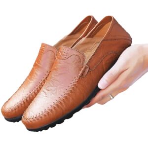 Xatilo Herre britiske klassiske loafers Slip On imiteret læder business sko Brun 44