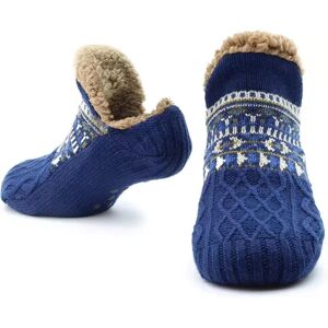 varme hyggestrømper fleecestrømper med skridsikre indvendige sko blå 40-42