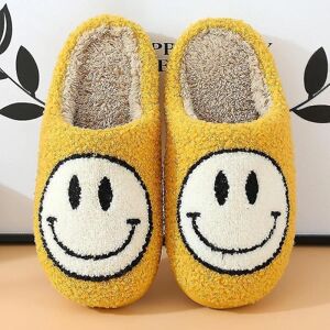 Retro Smilende Ansigt Blødt Plys Komfortabel Varm Slip-on Hjemmesko Til Par Vinter Varmt Indendørs Tilbehør - Perfet Yellow 39 40