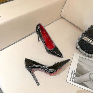 HKWWW Kvinder Red Sole Pumps Ny sexet bund spidstå sort tynde højhælede sko 8cm 10cm 6cm Lavvandet sexet bryllupssko[HK] black 8cm 36