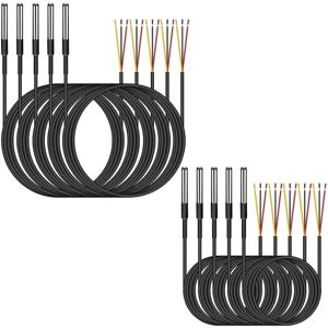 10 stk DS18B20 digital temperatursondesensor, 5 x 3M, 5 x 1M termisk kabel Vandtæt probesensor -55°C til +125°C Rustfrit stålrørprobe