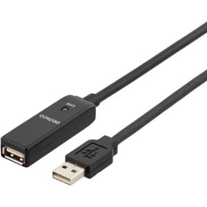 Deltaco PRIME USB 2.0  forlængerkabel, <b>aktiv</b>, Typ A han -