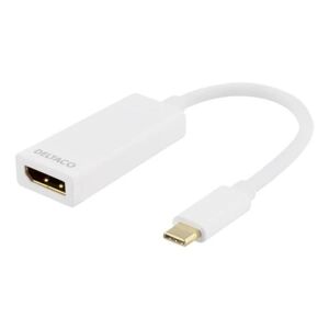 Deltaco USB 3.1 to DP adapter, Type C ma - DP fe, 4K, UHD, white