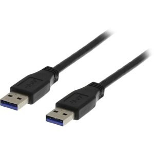 Deltaco USB 3.0 kabel, Type A han - Type A han, 1m, sort