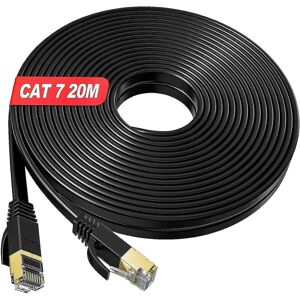 Ethernet-kabel 20m højhastigheds, Cat 7 fladskærmet internetkabel, Rj45 LAN-kabel 20m sort, 600mhz Gigabit netværkskabel 20 meter kompatibel med ca.