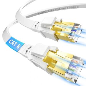 Cat 8 Ethernet-kabel 5m, højhastigheds fladt internetkabel 40gbps 2000mhz Ftp skærmet Rj45 Gigabit 5 meter indendørs netværkskabel, Whi