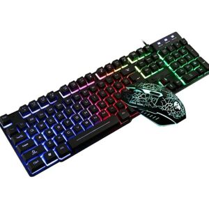 Mwin LED-baggrundsbelyst Gaming Keyboard Mus Combo ergonomisk tastatur，Sort