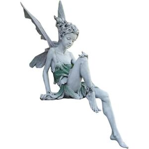 HEET Resin Siddende Fairy Statue Have Ornament Veranda Skulptur White