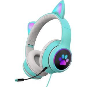 LED Light Up-hovedtelefoner med mikrofon Foldbar Cute Cat Ear Gaming Headset wit light green