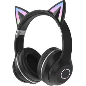 Over-Ear hovedtelefoner til børn Trådløse Bluetooth Cute Cat Ears RGB foldbar lyd med mikrofon til piger Volume Control Headset til kvinder Svart