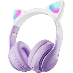 GeekAtmosphere Purple-Kids-hovedtelefoner, Bluetooth trådløse hovedtelefoner til børn Teenagere Voksne, Over-Ear Bluetooth-hovedtelefoner med mikrofon, Cat Ear-hovedtelefoner til pige