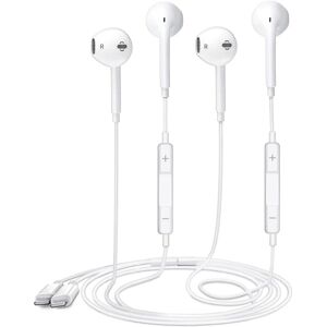 2-pack - Apple Earbuds med Lightning-kontakt [Apple MFi Certified] iPhone-hørlurar (indbygget mikrofon og volymkontrol) Brusreducerende Headp