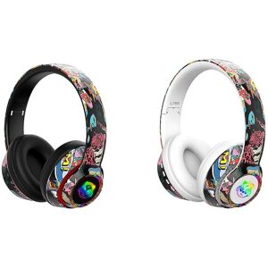 LOST STAR Fashion Graffiti Headset Trådløs øretelefon til telefon PC Laptop Support Kablet TF FM Bluetooth 5.1 hovedtelefoner （sort）