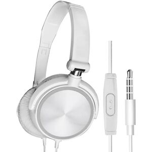 FMYSJ Over Ear Headset Hovedtelefoner med ledning med mikrofon Bas Hifi-lyd Musik Stereo-øretelefon til Iphone Xiaomi Sony Hu Pc (FMY) White