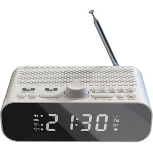 Fm Clock Radio Med Bluetooth Streaming Afspil Led Display Dobbelt Alarm Clock 1500mah Hi-fi højttaler Wit