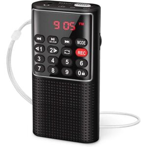 Bærbar FM-radio med optager, mini digital lommeradio med SD/TF/AUX musikafspiller, lille radio black