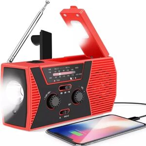 Krankradio med solcelle og Powerbank Pro 4000 mAh - red