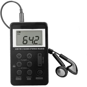 V112 Pocket Radio høretelefoner, Am Fm Radio Mini Receiver Sleep Timer