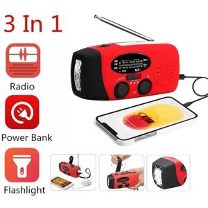 Krankradio med solceller lommelygte og 2000mAh Powerbank Red SOS red