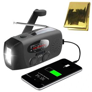 Krankradio & solcelleoplader / Nødradio & Powerbank Black Endast vevradio