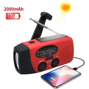 Vevradio 2000mAh Powerbank, Solceller, Ficklampa R?d