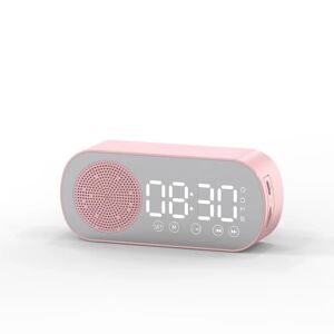 BATTERY CDQ Multifunktionel Smart FM-radio Bluetooth højtalare Väckarklocka Spegelklocka (rosa)