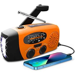 Vejrradio, solradio, nødhåndsving selvdrevet AM/FM solvejrradio med LED-lommelygte, WB-radio med batteribackup Orange