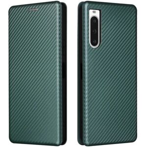 SKALO Sony Xperia 10 V Carbon Fiber Pungetui - Grøn Green