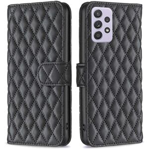 Generic Rhombus Mønster Matte Flip Etui til Samsung Galaxy A52s 5g / A52 Black