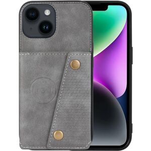 Floveme iPhone 15 Plus - Luksus PC Læder Retro Flip Fashion Wallet Case Grey