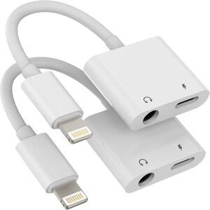 Apple Lyn til 3,5 mm Splitter 2-i-1 (2pack) Oplader Lydledningsstik iPhone AUX-adapter til hovedtelefonstik Donglekabel