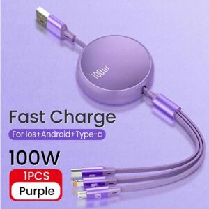 B4B 3-i-1 udtrækkeligt kabel - Lightning, USB-C, Micro USB Purple M