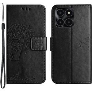 For Honor X6a 4g Owl Tree Imprinted Pu Læder Stand Wallet Case Fuld beskyttelse Telefon Cover Black