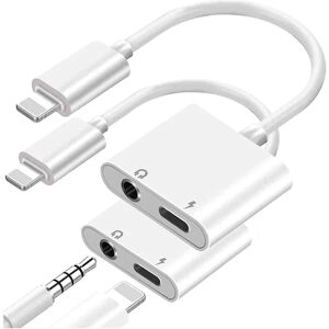 [apple Mfi Certified] 2 Pack Lightning til 3,5 mm hovedtelefonstik adapter til Iphone, 2 i 1 oplader + Aux Audio Splitter Dongle Adapter til Iphone 12/s