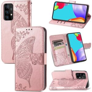 ExpressVaruhuset Samsung A72 4G / 5G pung etui PU læder 4-LOMMES Motiv Sommerfugl Pink gold