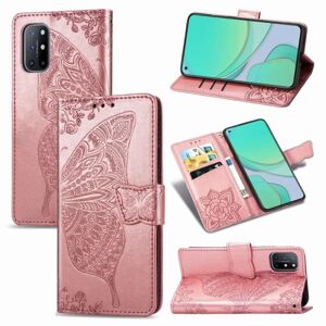 ExpressVaruhuset OnePlus 8T Pung-etui PU-læder 4-LOMMES Motiv Butterfly Pink gold