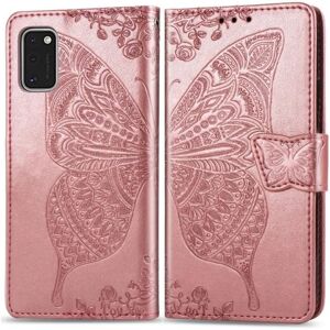 ExpressVaruhuset Samsung A41 Pung Etui PU Læder 4-LOMMES Motiv Sommerfugl Pink gold