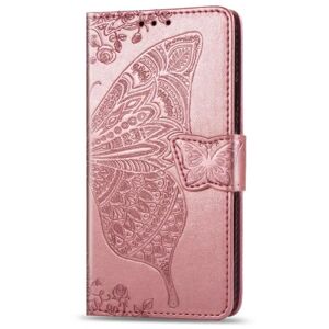 ExpressVaruhuset Xiaomi Redmi 9 Wallet Case PU Læder 4-LOMMES Motiv Sommerfugl Pink gold